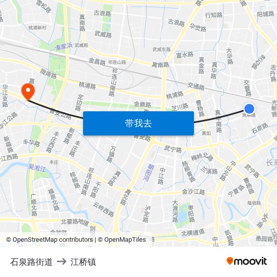 石泉路街道 to 江桥镇 map