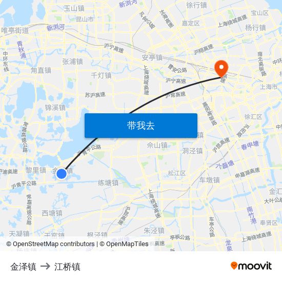 金泽镇 to 江桥镇 map