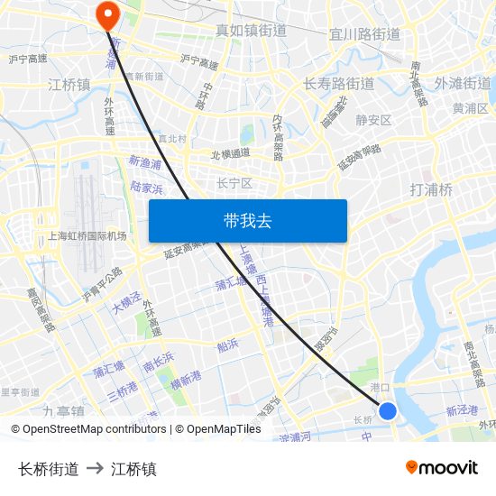 长桥街道 to 江桥镇 map