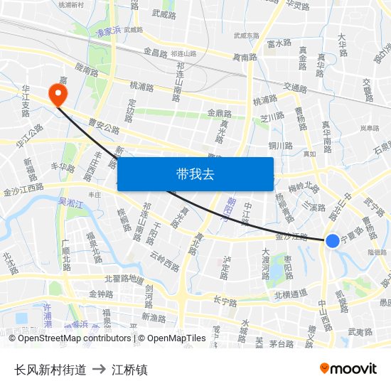 长风新村街道 to 江桥镇 map