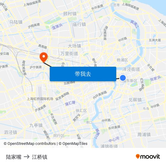 陆家嘴 to 江桥镇 map