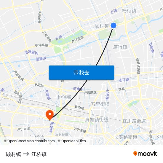 顾村镇 to 江桥镇 map