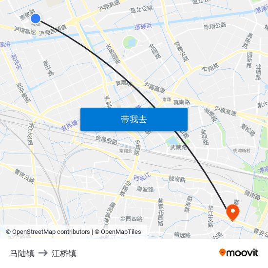 马陆镇 to 江桥镇 map