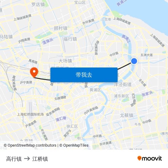 高行镇 to 江桥镇 map