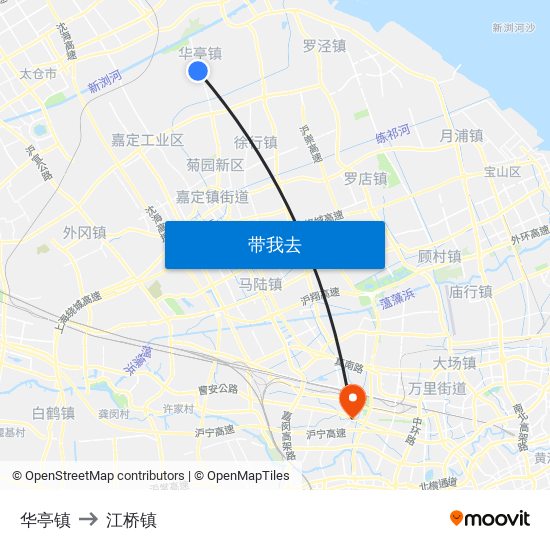 华亭镇 to 江桥镇 map