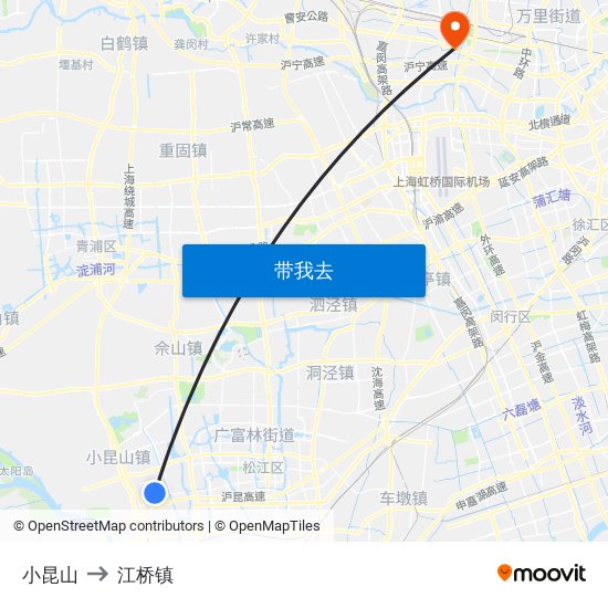 小昆山 to 江桥镇 map