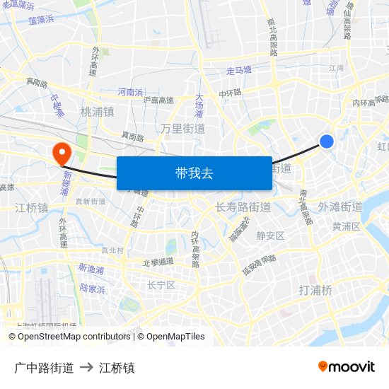 广中路街道 to 江桥镇 map