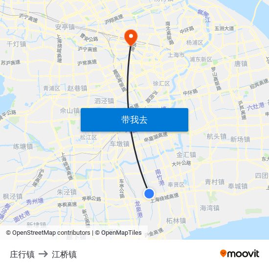 庄行镇 to 江桥镇 map