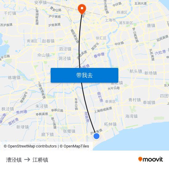 漕泾镇 to 江桥镇 map