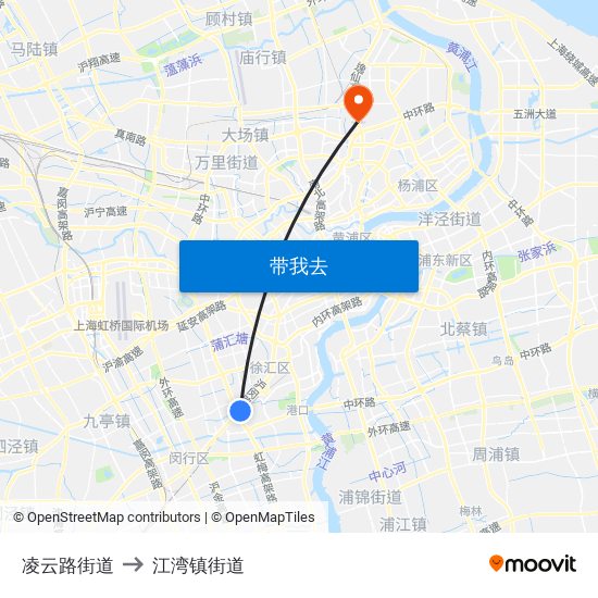 凌云路街道 to 江湾镇街道 map