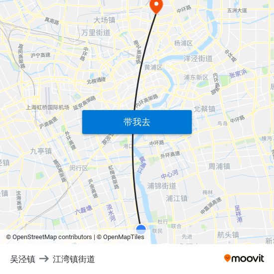 吴泾镇 to 江湾镇街道 map