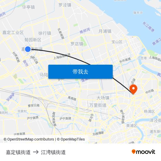 嘉定镇街道 to 江湾镇街道 map