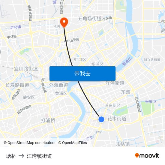 塘桥 to 江湾镇街道 map
