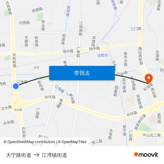 大宁路街道 to 江湾镇街道 map