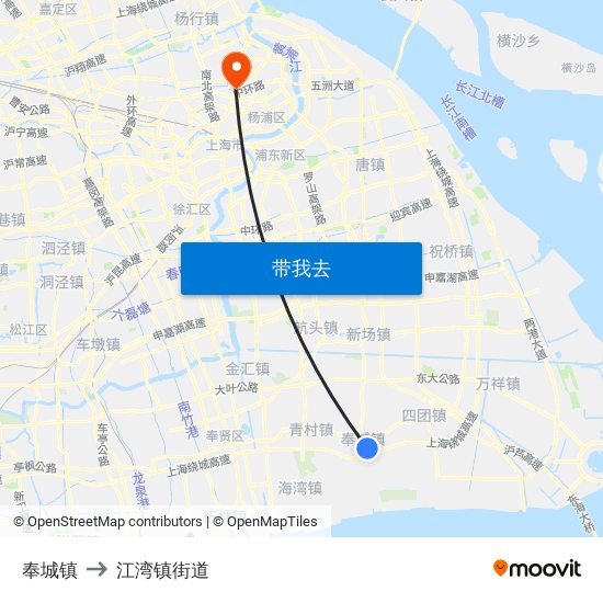 奉城镇 to 江湾镇街道 map