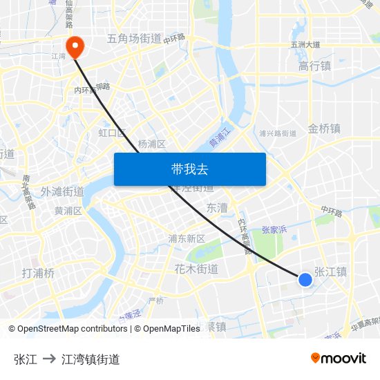 张江 to 江湾镇街道 map