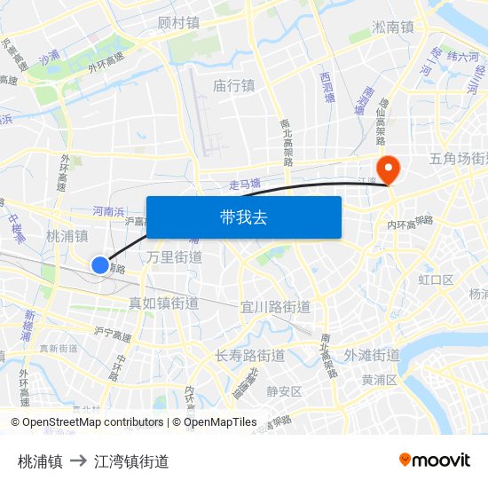 桃浦镇 to 江湾镇街道 map