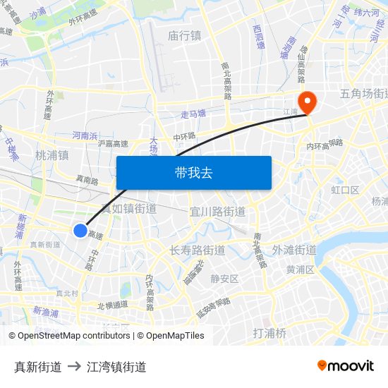 真新街道 to 江湾镇街道 map