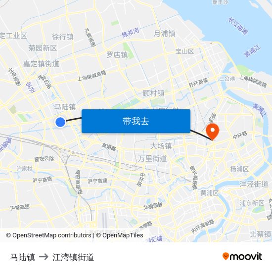 马陆镇 to 江湾镇街道 map