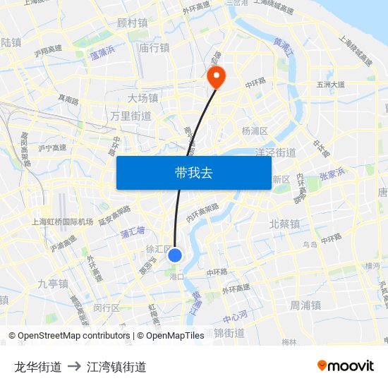 龙华街道 to 江湾镇街道 map