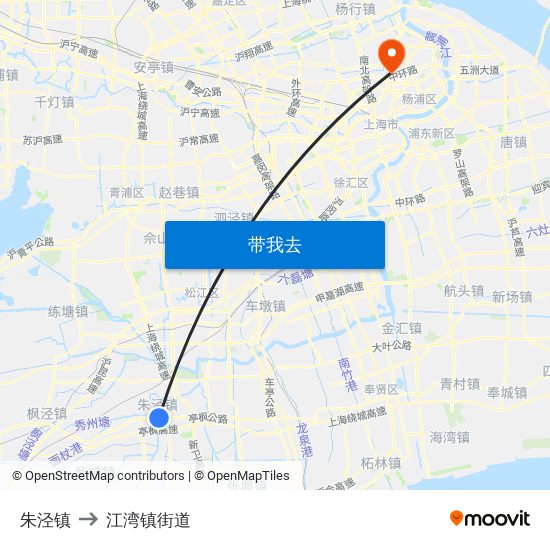 朱泾镇 to 江湾镇街道 map