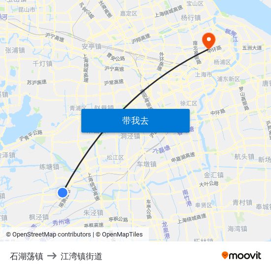 石湖荡镇 to 江湾镇街道 map
