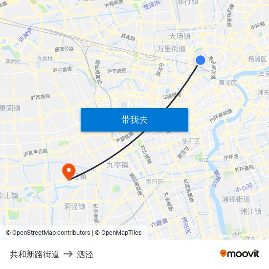 共和新路街道 to 泗泾 map