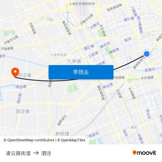 凌云路街道 to 泗泾 map