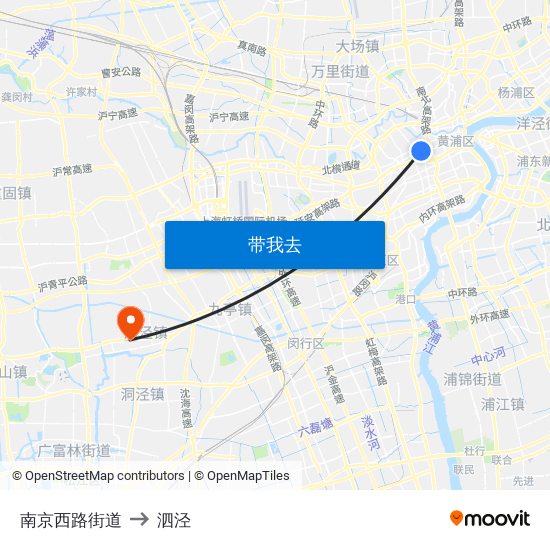 南京西路街道 to 泗泾 map