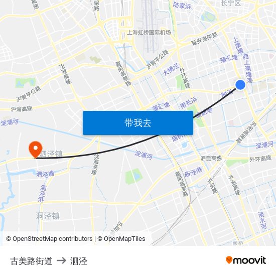 古美路街道 to 泗泾 map