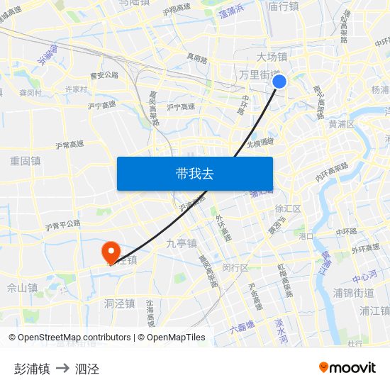 彭浦镇 to 泗泾 map