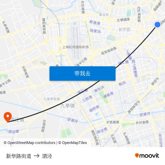 新华路街道 to 泗泾 map