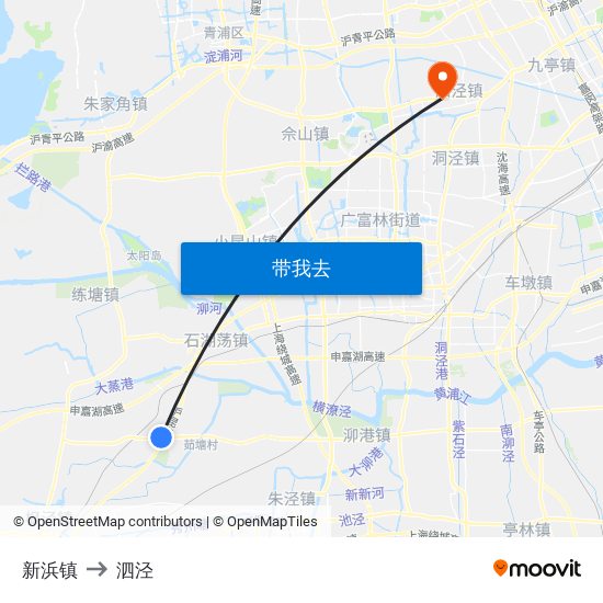 新浜镇 to 泗泾 map