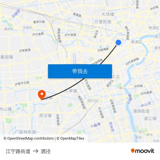 江宁路街道 to 泗泾 map