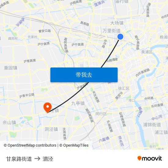 甘泉路街道 to 泗泾 map