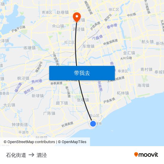 石化街道 to 泗泾 map