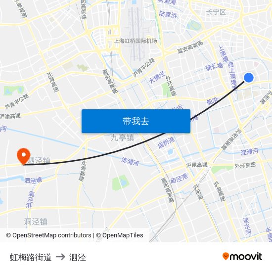 虹梅路街道 to 泗泾 map