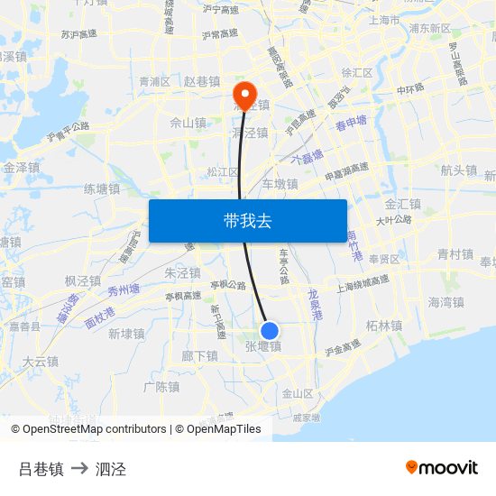 吕巷镇 to 泗泾 map