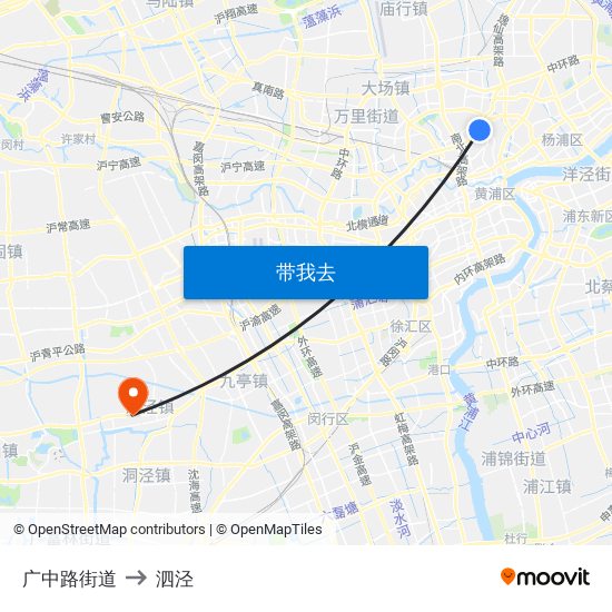 广中路街道 to 泗泾 map