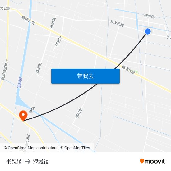 书院镇 to 泥城镇 map