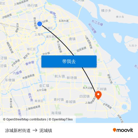 凉城新村街道 to 泥城镇 map