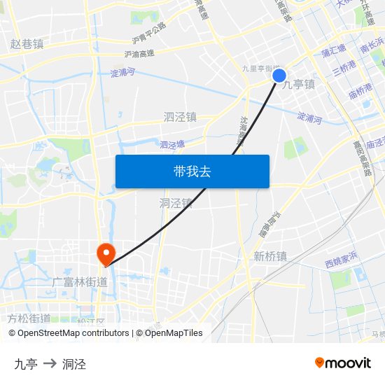 九亭 to 洞泾 map