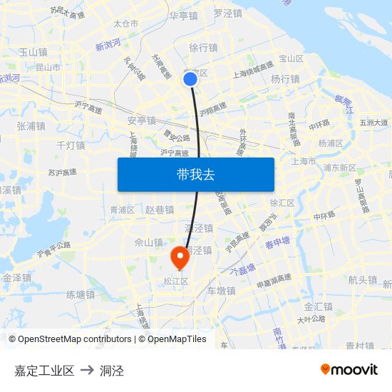 嘉定工业区 to 洞泾 map