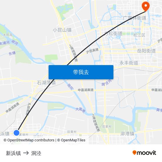 新浜镇 to 洞泾 map