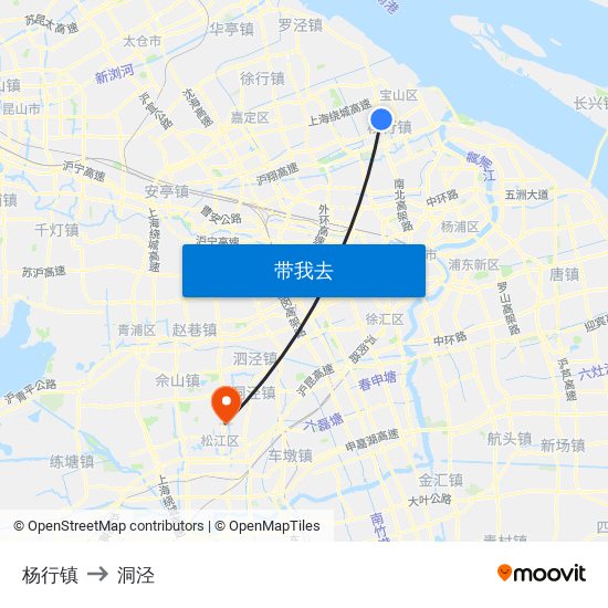 杨行镇 to 洞泾 map