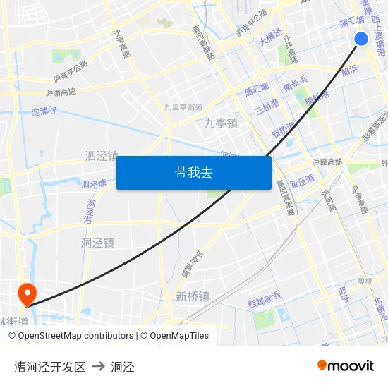 漕河泾开发区 to 洞泾 map