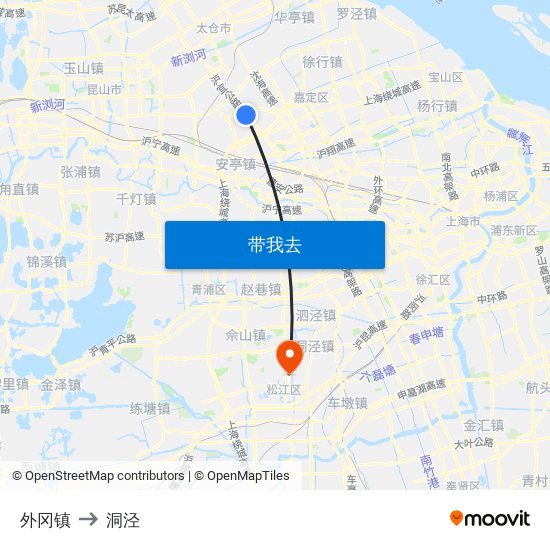 外冈镇 to 洞泾 map