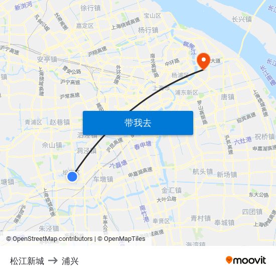 松江新城 to 浦兴 map