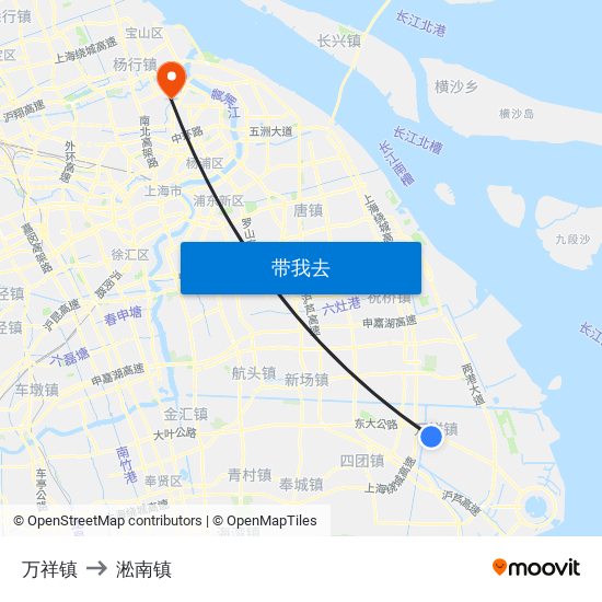 万祥镇 to 淞南镇 map