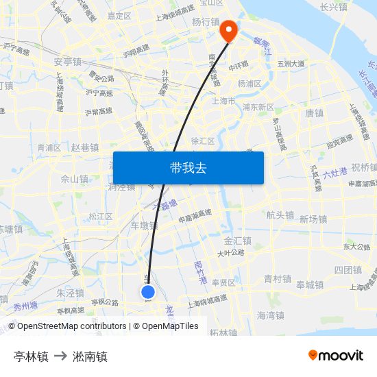 亭林镇 to 淞南镇 map